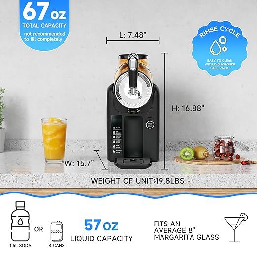Slushie Machine for Home, No Ice Needed Slushy Machine & Frozen Drink Machine, 6 Presets, Real-Time Temp Display, Auto-Clean Slushy Maker Machine for Margaritas, Frappes, Milkshakes, Party Size（Black）
