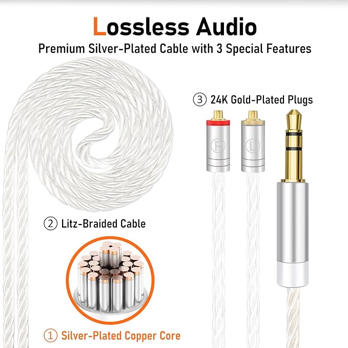 Vibes 202 Wired Earbuds - HiFi in Ear Monitor Headphones – Professional Noise Isolating Ear Buds - Clear Sound, Deep Bass & Comfort-Fit IEM Earphones - MMCX to 3.5mm, Silver Plated Cord, Carrying Case