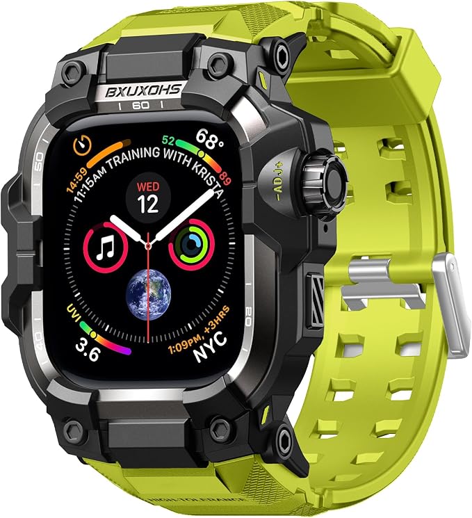 BXUXOHS Rugged Case and Band for Apple Watch 45mm Men, Compatible with Apple Watch Series 9/8/7, Military Grade Shockproof Bumper Cover, Tactical Band Case for iWatch 9/8/7 Man, Green