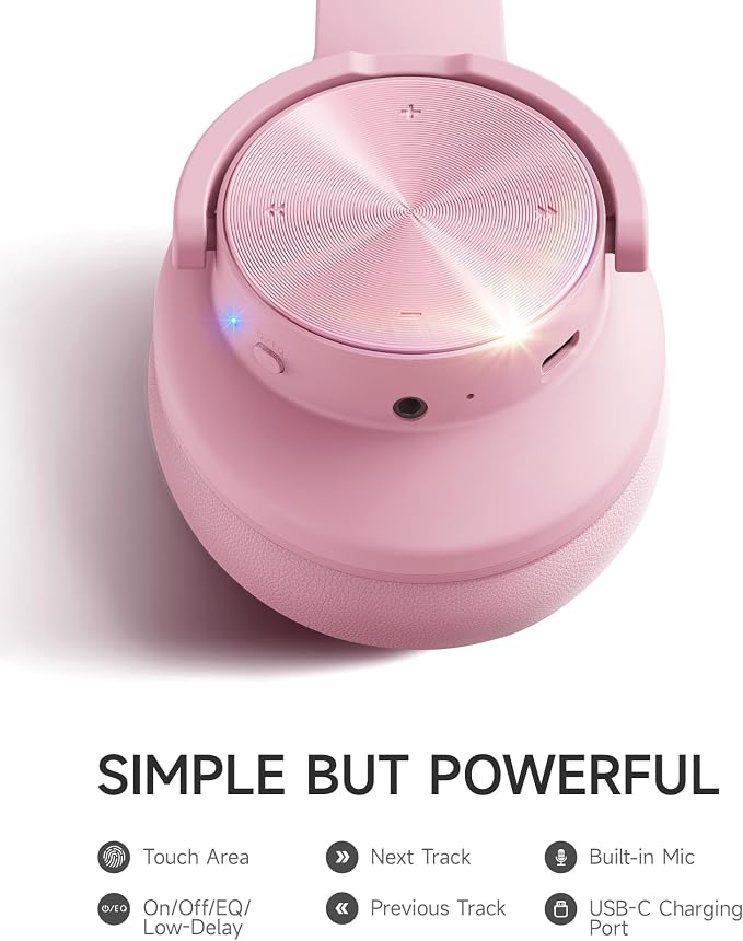 Picun B8 Headphones Wireless Bluetooth, 120H Bluetooth Headphone Over Ear with 3EQ Music Modes, Hands-Free Calls, Deep Bass Headphones for Travel Home Office Cellphone PC (Pink)