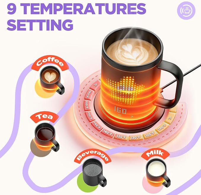 Self Heating Coffee Mug 14oz Smart Mug, App-Controlled Cordless Coffee Mug Warmer with DIY Pattern, Fast Heating-Up to 149℉ Smart Coffee Mug Warmer for Coffee|Tea|Milk&More, Gifts for Men Women