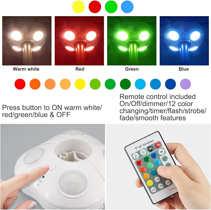 BIGMONAT Battery Operated Patio Umbrella Light, Outdoor LED Table Umbrella Lights with Remote, 12 Color Changing Umbrella Pole Light with Timer and Dimmer, Wireless Tent Lights for Camping, White