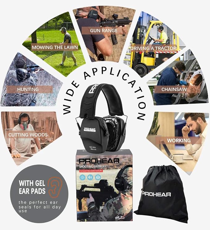 PROHEAR Ear Protection Safety Earmuffs for Shooting Noise Reduction Slim Hearing Protector