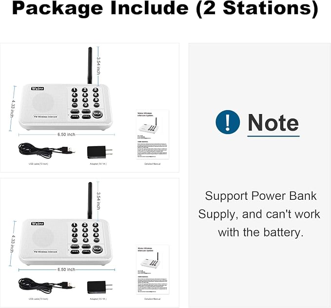 Wuloo Intercoms Wireless for Home 5280 Feet Range 10 Channel 3 Code, Wireless Intercom System for Home House Business Office, Room to Room Intercom, Home Communication System (2 Units Set, White)