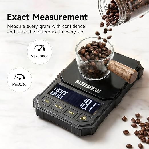 HiBREW Coffee Scale with Timer, 2kg/0.1g Precision, Dedicated Pour-Over & Espresso Modes, Battery Powered, oz/g Unit Switch, for Kitchen, Coffee, Baking, Cooking.
