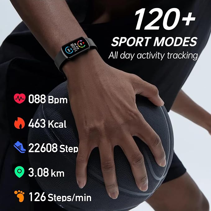Health Fitness Tracker with 24/7 Heart Rate, Smart Watch with Blood Pressure and Blood Oxy-gen Monitor, Bulit-in 120+ Sport Mode, Sleep Tracking Waterproof Activity Tracker for Women Men