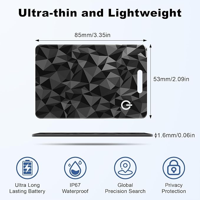 Wallet Tracker Card (iOS Only), Rechargeable Smart Card Wallet Tracker Works for Apple Find My, Thin Bluetooth Tracking Card GPS Tracker, Key Finder for Keys, Bags, Passport, Carbon Fiber
