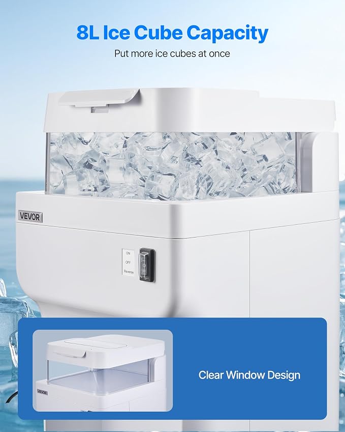VEVOR Commercial Ice Shaver Crusher, 220lbs Per Hour Electric Snow Cone Maker with 8L Ice Cube Box, 350W 1500RPM Tabletop Shaved Ice Machine for Parties Events Bar, Home and Commercial Use (White)