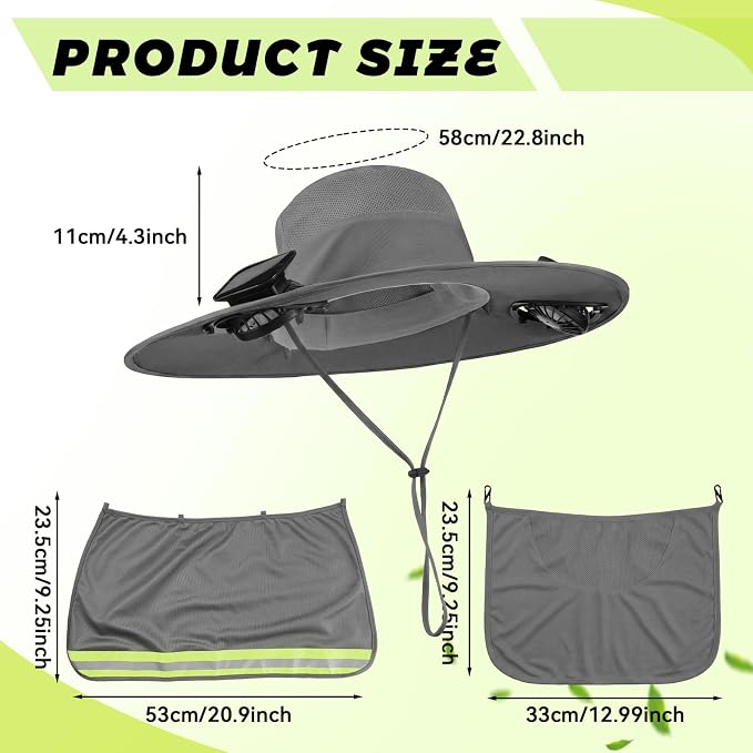 Sun Hat with Fan for Women Men Wide Brim Fishing Solar Hat with Face Cover Neck Flap Reflective with Dual Power