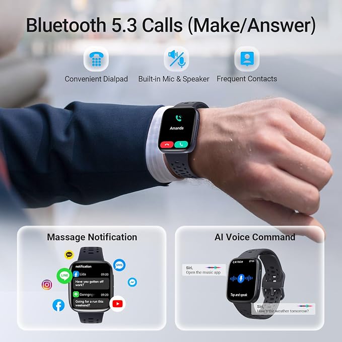Smart Watches for Men Android iPhone (2 Bands), [1.85" AMOLED Screen] Smartwatch Fitness Tracker 3ATM Waterproof with Bluetooth Calls, AI Voice, Heart Rate/SpO2/Sleep Monitor, 7 Days Battery