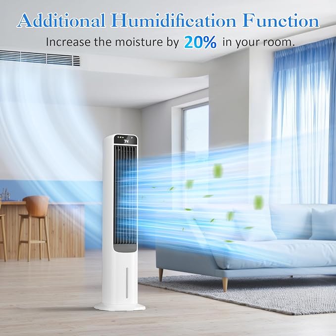 2 in 1 Portable Air Cooler with Remote, Evaporative Air Cooler with 4 Ice Packs, 12H Timer, 120° Oscillation, 3 Speed & 3 Modes Air Cooling Fan for Home, Bedroom, Office, White