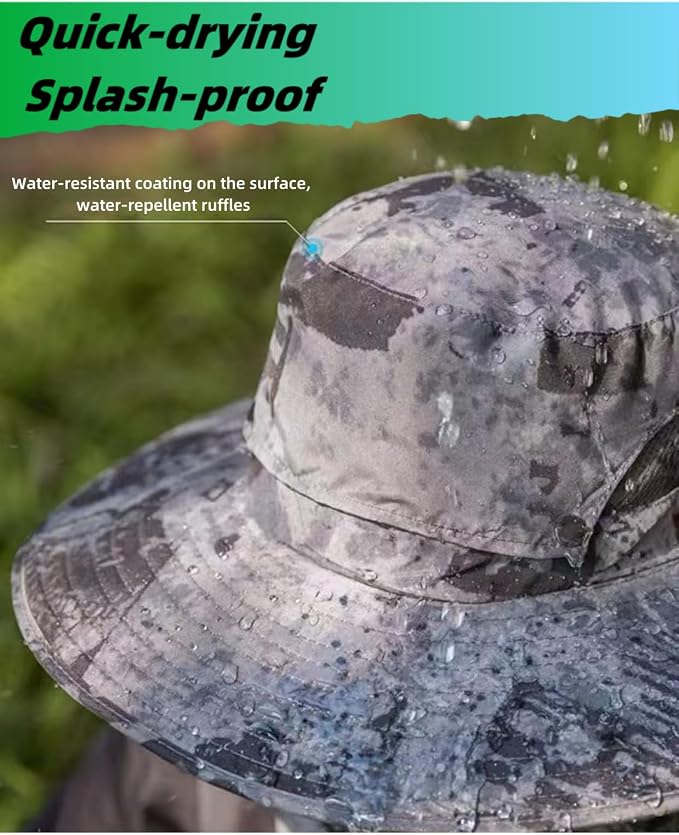 Wide Brim Solar Fan Outdoor Fishing Hat,Waterproof Hat with Two Solar Fan for Men/Women,Solar Fan Hat UPF50+