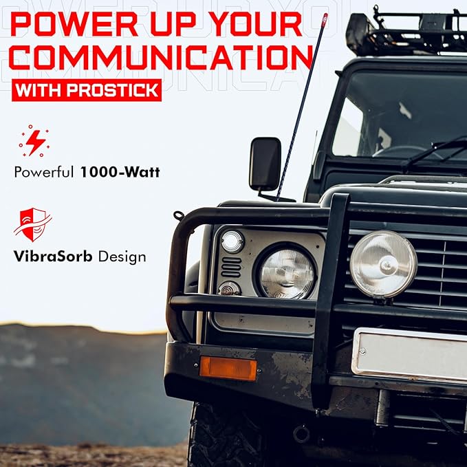 Prostick 3 Foot Fiberglass 1000 Watt Black CB Radio Antenna with Heavy Duty Black Stainless Steel Spring.