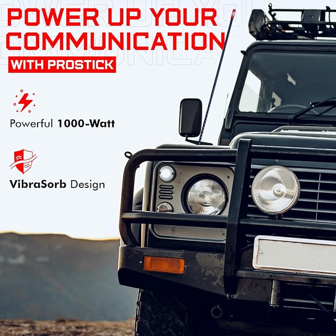 Prostick 2 Foot Fiberglass 1000 Watt Black CB Radio Antenna with Heavy Duty Black Stainless Steel Spring.