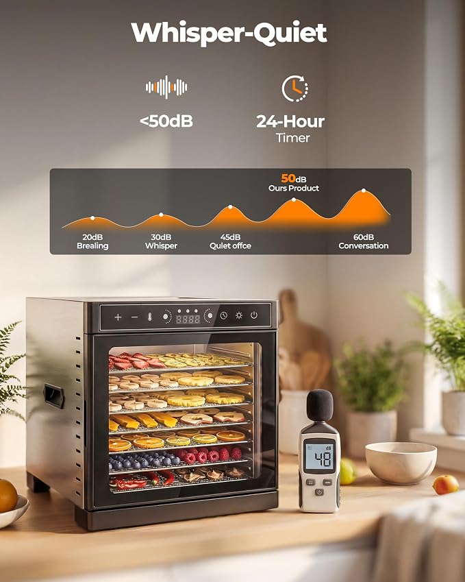 Food Dehydrator Machine 700W Upgrated Drying with 8 Trays, 212°F & 24H Timer, Visual Window, Food Dryer with Dual-Layer Stainless Steel for Home, Fruit, Jerky, Vegetable, Meat, Beef, Dog Treats, Herb