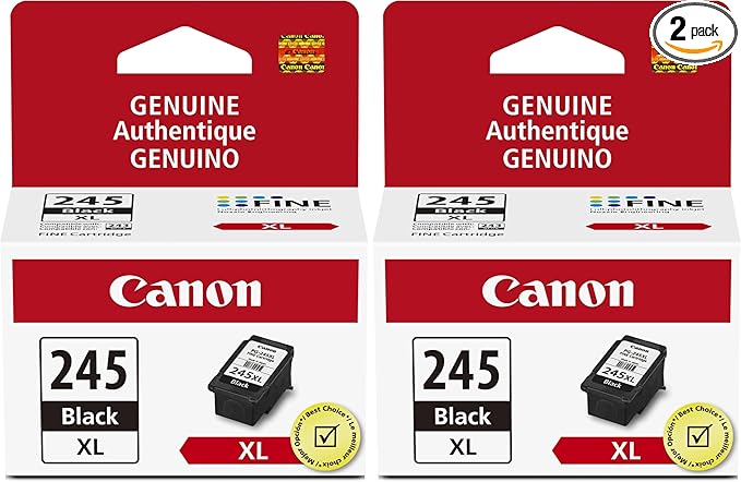 Canon PG-245 XL Genuine Black Ink Cartridge, Compatible with iP2820, MG2420/2924/2920/3020/2522/2525, MX492, TS3120/302/302a/202/202a/4520/3320 (Pack of 2)