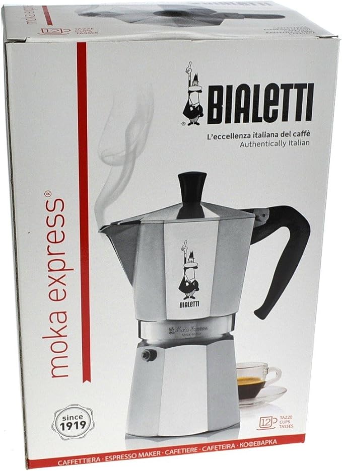 Bialetti - Moka Express: Iconic Stovetop Espresso Maker, Makes Real Italian Coffee, Moka Pot 12 Cups (22 Oz - 670 Ml), Aluminium, Silver