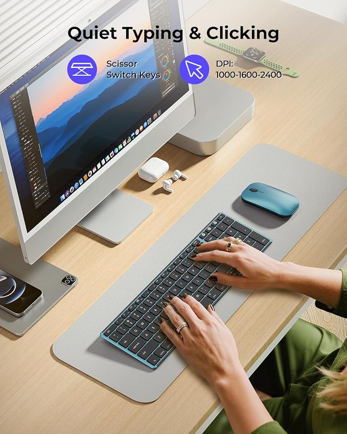 seenda Bluetooth Keyboard and Mouse Combo for Mac, SKM64-2 Rechargeable Silent Wireless Keyboard Mouse Compact Slim, 3 Multi-Device Connection, Compatible for Mac MacBook Pro/Air iPad, Black Blue