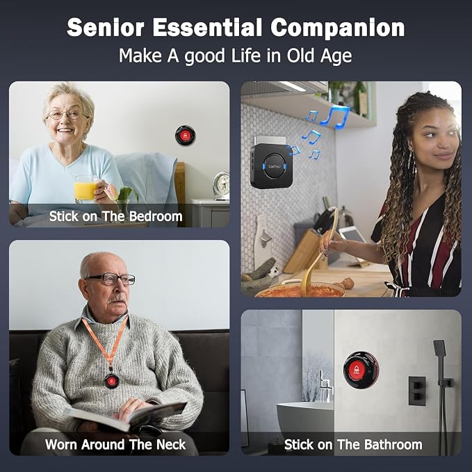 CallToU Caregiver Pager with Wireless Intercoms, 1 Call Button & 1 Plug-in Receiver, Call Button for Elderly at Home, Two-Way Talk System for Seniors, 500+ ft Open-Area Range, No WiFi, No Monthly Fee