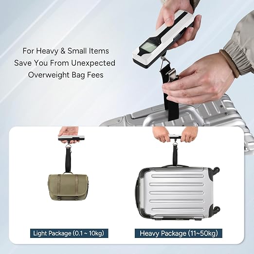 Battery-Free Luggage Scale – No Batteries Needed, Portable Digital Hanging Suitcase Weight Scale for Air Travel & Checked Bags, 110lb/50kg, LCD Display, Compact Travel Accessory