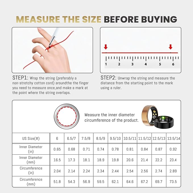 Smart Ring for Women Men, Health Tracker with Heart Rate/Blood Oxygen/Blood Pressure/Sleep Monitoring/Step Counting, IP68 Waterproof Fitness Ring, No App Fees for iPhone & Android (Rose Gold, 14#)