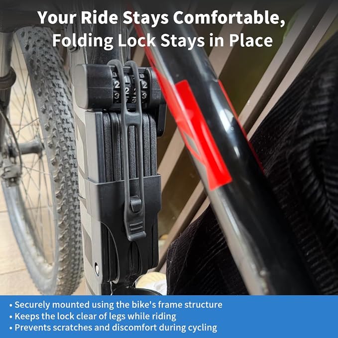Bike Chain Lock, Combination Folding Bike Lock for Key-Free Convenience, Heavy Duty Bicycle Lock with Adjustable Secure Links for E-Bike, Scooter and Electric Scooter, Easy to Carry & Use