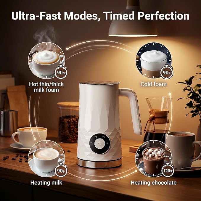 COFUN Milk Frother, 4-in-1 Electric Milk Frother and Steamer, 11.8oz Automatic Hot & Cold Foam Maker, Dishwasher Safe, Quiet Operation for Coffee, Latte, Cappuccino, Hot Chocolate (White)