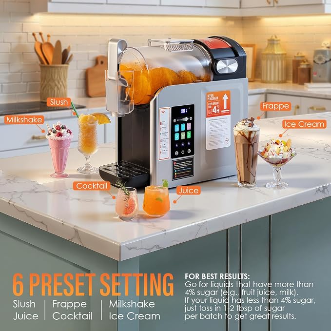 New Upgrade Smart 6 Presets Slushie Machine for Home & Frozen Drink Maker | 68oz Color Touch Screen Slushy Machine for Home with 2/4/6H Smart Timer & Self-Cleaning, DIY Soft Serve Ice Cream Machine