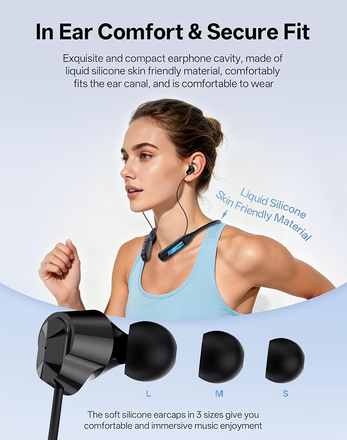 JL&MI Neckband Bluetooth Headphones, Wireless Sport Earphones with 80-Hour Battery and LED Display, Bluetooth 5.4 Magnetic Earbuds, Comfort Fit for Running, Gym, Travel,(Gray)