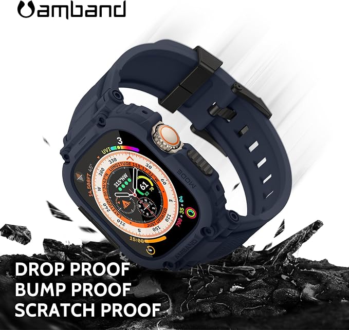 amBand for Apple Watch Ultra 3/2/1 Case, M1 Sport Series Durable Bumper and Screen Protector Fits iWatch Ultra Bands 49mm, Waterproof Gym Workout Accessories for Running Swimming Boating - Navy Blue