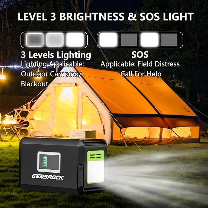 GENSROCK Portable Power Station 120W(220W Peak), 88Wh Camping Solar Generator, Lithium Battery Power Bank with 2 110V AC Outlet, QC 3.0, Type-C, LED Flashlight for CPAP Home Camping Travel Emergency