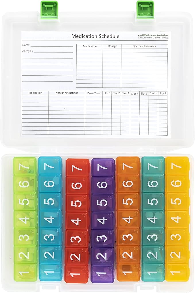 e-Pill 7 Times a Day x 7 Day Clear Weekly Pill Organizer, Vitamin, and Medicine Pillbox (Rainbow)