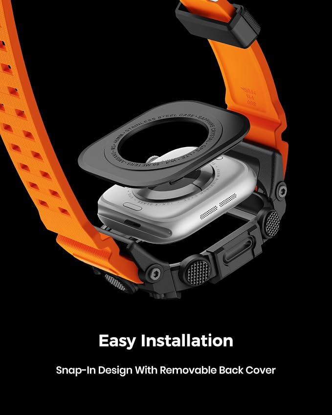 amBand Rugged Case with Band for Apple Watch 46mm, Compatible with Apple Watch (iWatch) Series 10 11, Military Grade Shockproof Bumper Cover, Tactical Band for Men, Orange