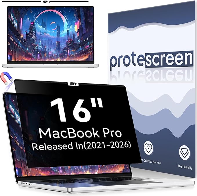Magnetic Privacy Screen Protector Compatible with MacBook Pro 16 in (2021-2026, M1, M2, M3, M4, M5), Removable Anti Spy Blue Light Glare Shield Laptop Privacy Filter for Apple Mac Pro 16.2 in