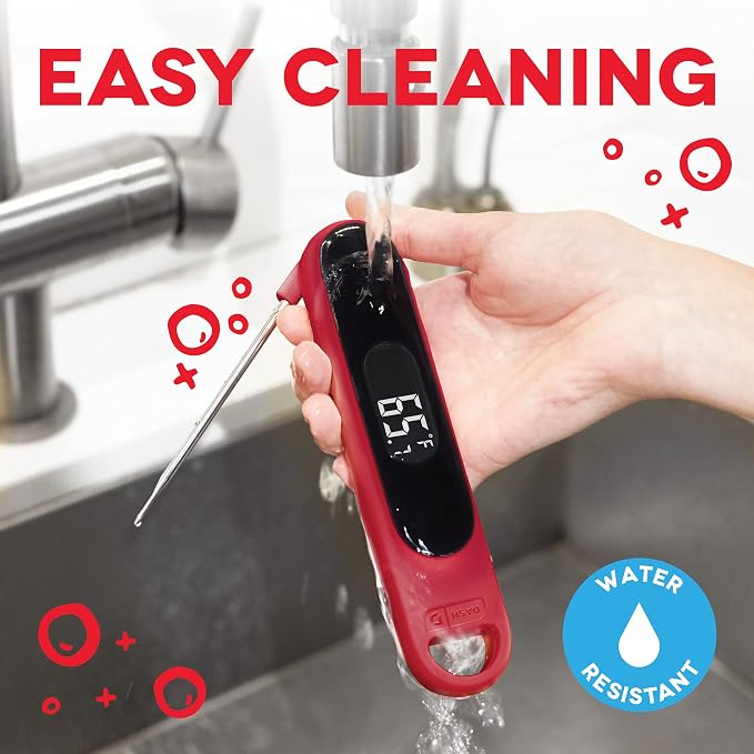 Dash Precision Quick-Read Thermometer - Meat Temperature Probe with LCD Display for Fast, Accurate Cooking and Baking - Water Resistant and Easy to Clean - Red