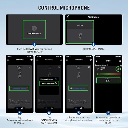 NEEWER KM23B Wireless Lavalier Microphone Bluetooth App Control, Compatible with iPhone Android Phone 8Hrs Battery Vocal Enhancement Noise Cancellation Volume Adjustment Low Cut for Streaming Vlogging