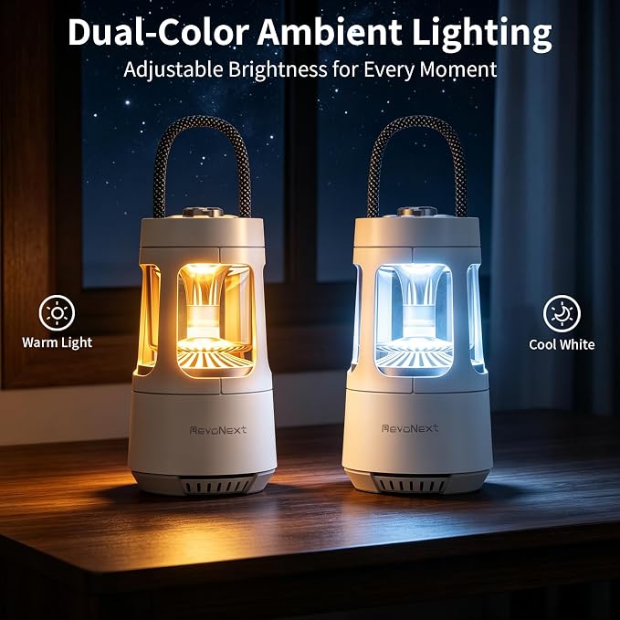 Revonext Camping Lantern Bluetooth Speaker, Rechargeable Waterproof Outdoor Lantern with 10W Stereo Sound, Adjustable Dual-Tone Light, TWS Pairing, Gift for Dad, Men, Outdoor Lovers(White)
