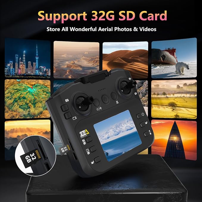 Drone with Camera LCD Screen RC FPV Drone with Brushless Motor Professional Live Video UHD, Drones for Adults Foldable Mini Quadcopter for Beginners, 360° Flips Support 32G SD Card MAX Under 250G Gifts