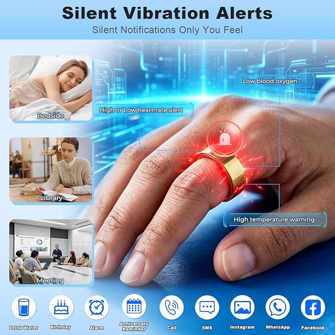XUV Smart Rings for Men, Ultra-Thin Sleep Tracker Ring, Waterproof Health Tracker Ring with Heart Rate, Blood Oxygen, Sleep, Step Count, Daily Reminders – No APP Fee for iOS & Android(Gold, 10)