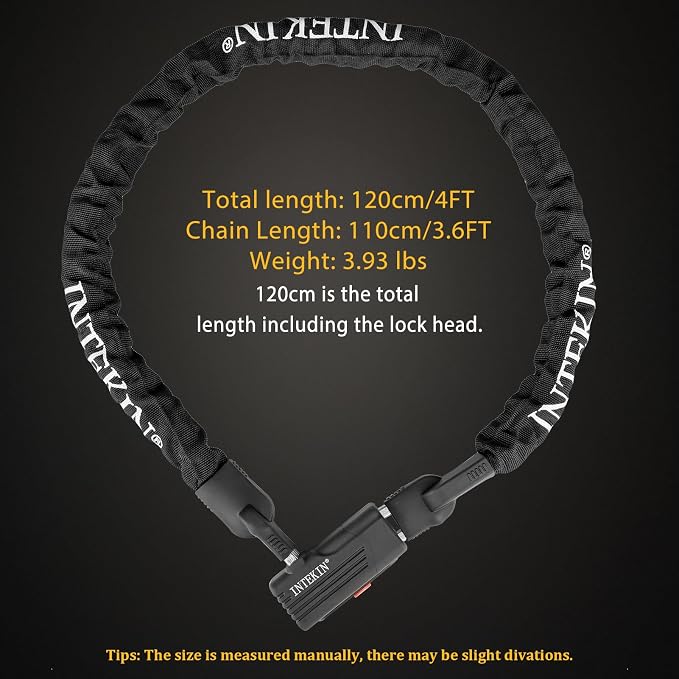 Bike Chain Lock 3FT/4FT/5FT Heavy Duty Bike Lock Anti-Theft Bicycle Chain Lock 8mm/10mm Thicker Bicycle Lock Chain Bike Lock with 3 Keys for Bike, Motorcycle