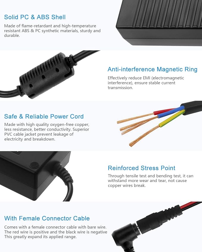 ALITOVE DC 12V Power Supply 10A 120W AC Adapter 100-240V 50-60HZ 12 Volt 10 Amp Transformer 13.4FT Power Cord with 5.5x2.5mm Output Jack for LED Strip Light CCTV Cameras 3D Printer