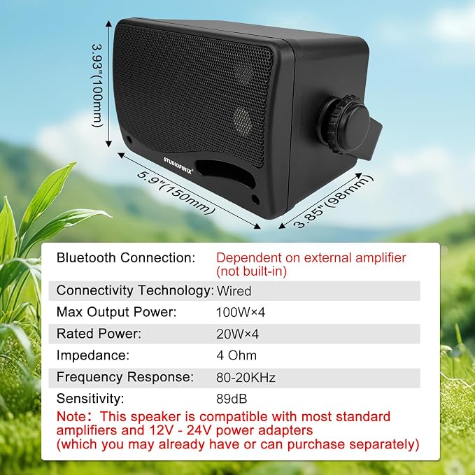 STUDIOFINIX 3.5'' Passive Outdoor Speakers Wired Waterproof,400W Premium Mountable Wall Mount Speakers with Superior Sound,All-Weather Durability,for Patio Marine Boat Garage Indoor(Black 2 Pairs)