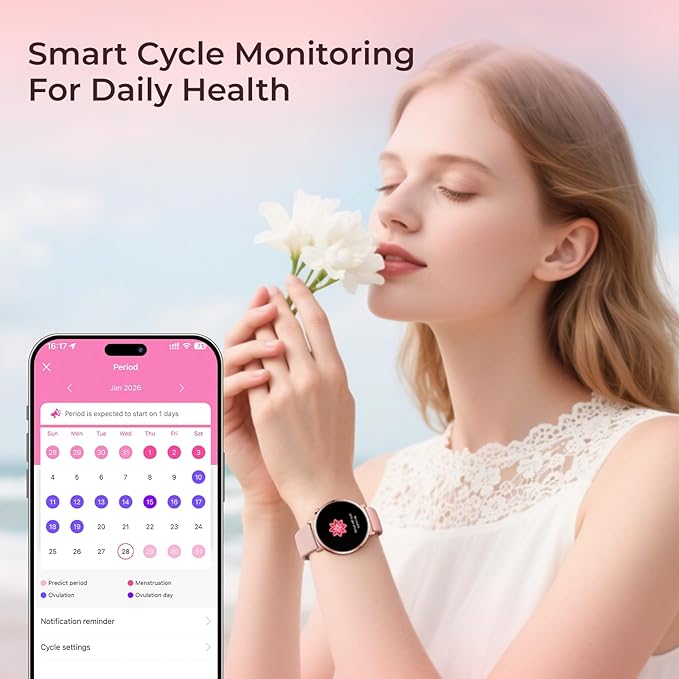 Smart Watch for Women, 7.9mm Ultra Thin 1.32" AMOLED Screen, Bluetooth Calling, Fitness Tracker for Android iPhone, Heart Rate Sleep Monitor, IP68 Waterproof, 2 Straps, Rose Gold Gift
