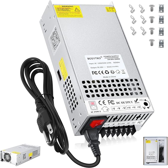 Upgrade 60V 16.6A 1000W DC Switching Power Supply, Universal Transformers PSU AC110V/220V (SMPS), Upgraded Output Port with Power Cord, 60 Volt Power Supply for 3D Printer, CCTV, DC Motor
