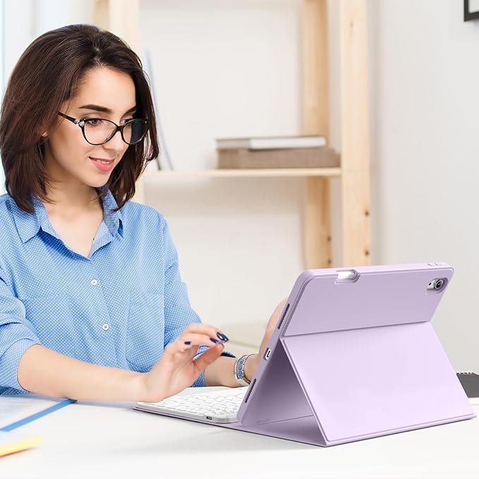 Case for iPad Air 8th/7th/6th 11-inch M4/M3/M2 (2026/2025/2024), iPad Air 5th/4th Generation 10.9 inch 2022/2020, Stand Folio Detachable Wireless Keyboard with Pencil Holder, Purple