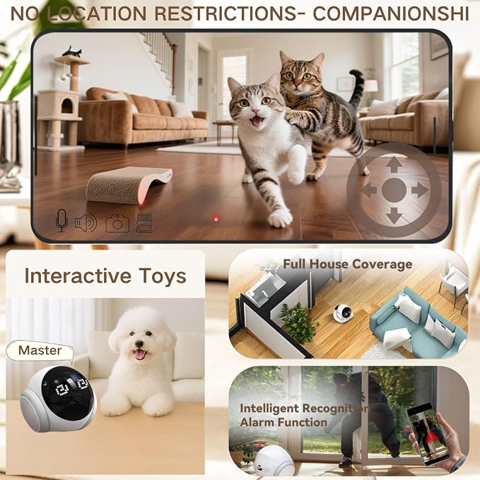 Smart 1080P Pet Camera Robot, Movable Indoor Dog & Cat Camera with Laser Toy, Auto Patrol & Recharge, Night Vision, 2-Way Talk, Home Security Cam for Baby & Elderly Care (Supports SD/Cloud Storage)