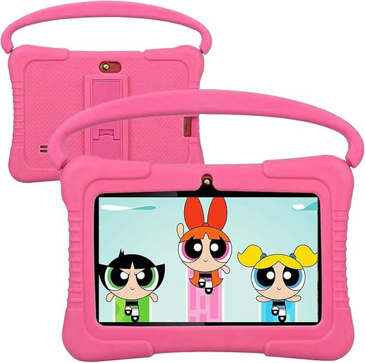 Kids Tablet, 7 inch 32GB Android Tablet for Toddlers with Bluetooth, WiFi, Parental Control, Dual Camera, GMS, Shockproof Case, Kids App Pre-Installed (Pink)