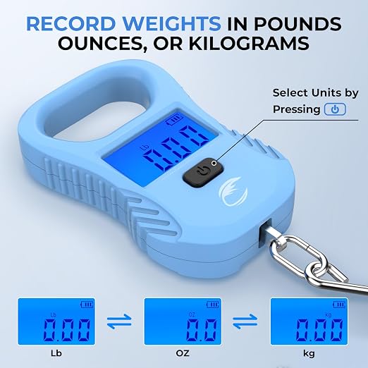 Calamus Lightweight Fish Scale – Rechargeable Digital Scale with USB Cable, 55lb Capacity, Multi-Units Pound/Ounces & Kilograms, High Accuracy, Backlight LCD Display, Fishing Gifts for Men