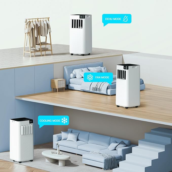 Electactic 10000 BTU Portable Air Conditioner, 4-in-1 Portable AC Unit with Cooling, Dehumidifier, Fan & Sleep Modes, Quiet Air Conditioner with 24H Timer, Remote Control & Installation Kit, White