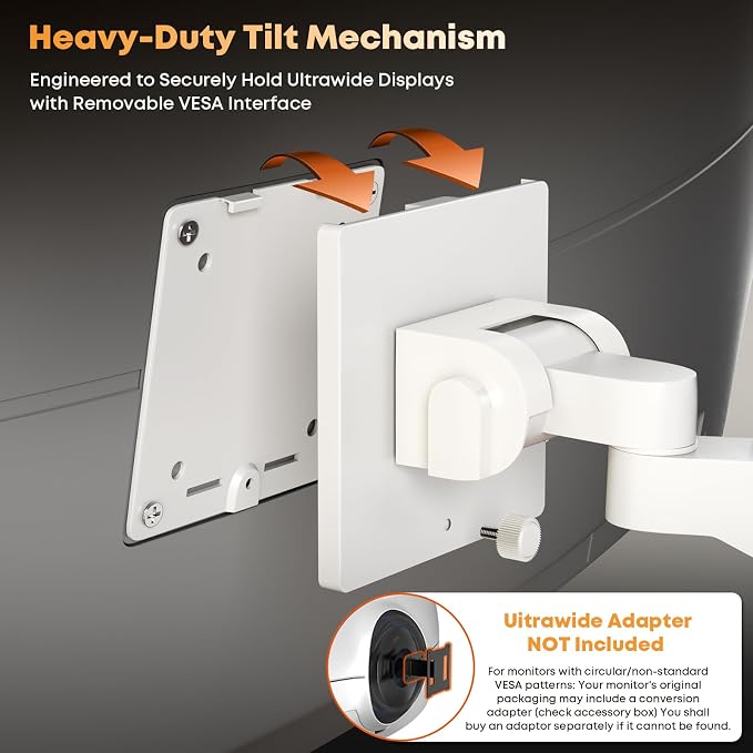 PUTORSEN 17-49”Premium Aluminum Heavy Duty Dual Monitor Arm for Ultrawide Screens up to 44lbs, Vertical Stacked Dual Monitor Desk Mount, Full Motion Dual Vertical Monitor Mount, VESA 75/100, White